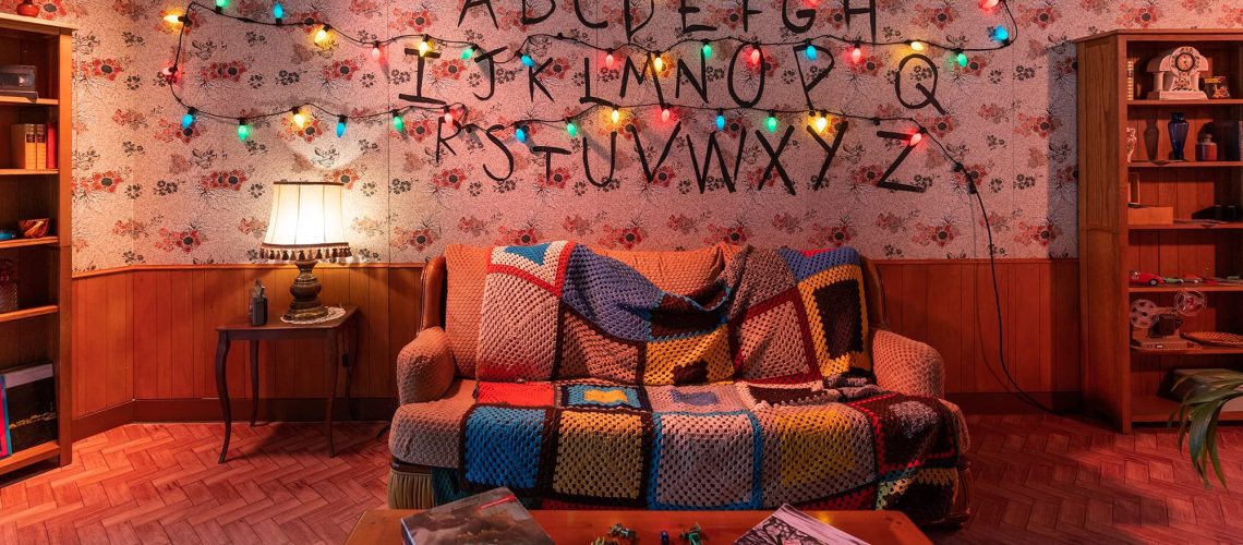 Paris, France - June 27, 2022: Living room of Joyce in Stranger Things Pop-up store on avenue Champs Elysees